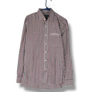 Carven Men’s M Medium Red Blue Button-Down Shirt Plaid Long Sleeve Cotton